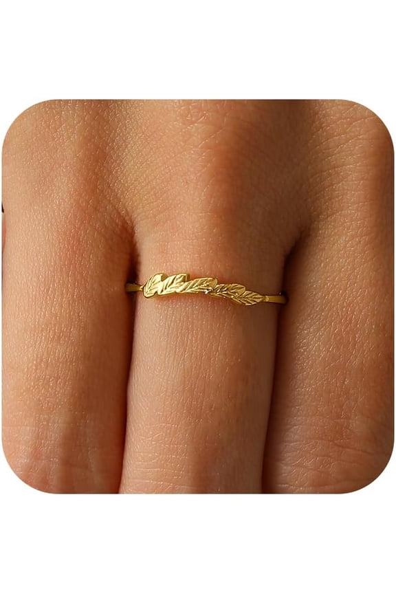 Olive Branch Leaf Ring for Women 925 Sterling Silver Leaves Rings 14K Plated Gold Stackable Rings for Her Promise Wedding Valentine's Day Christmas Back to school season Wedding Jewelry Gifts
