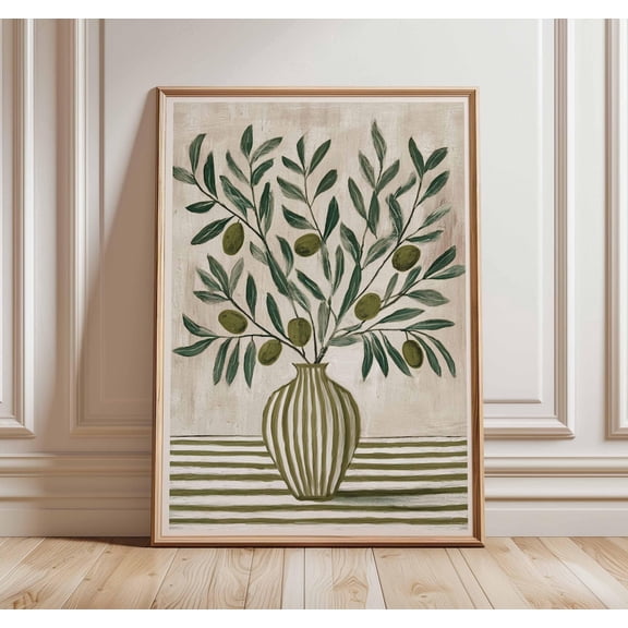 Olive Branch Mediterranean Kitchen Rustic Vase Green Botanical Art Unframed Paper Print