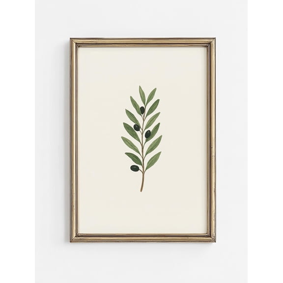 Olive Branch Minimalist Art | Mediterranean Kitchen Decor | Neutral Botanical Wall Art | Rustic Farmhouse | Nature Print, Unframed Paper Poster 8x10in