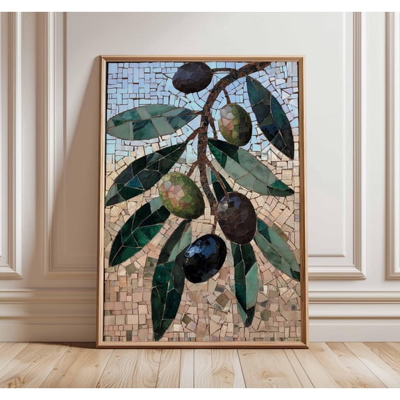 Olive Branch Mosaic Mediterranean Rustic Kitchen Italian Tuscan Botanical Unframed Paper Print
