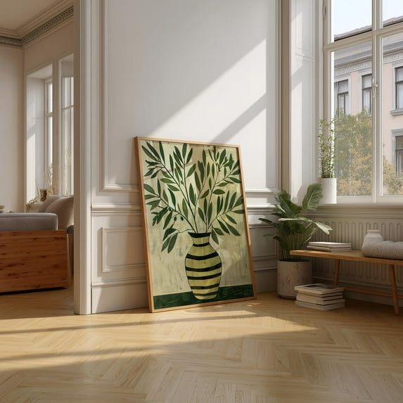 Olive Branch Print, Green Vase, Botanical Wall Art Home Decor #3165, 24x36 UNFRAMED