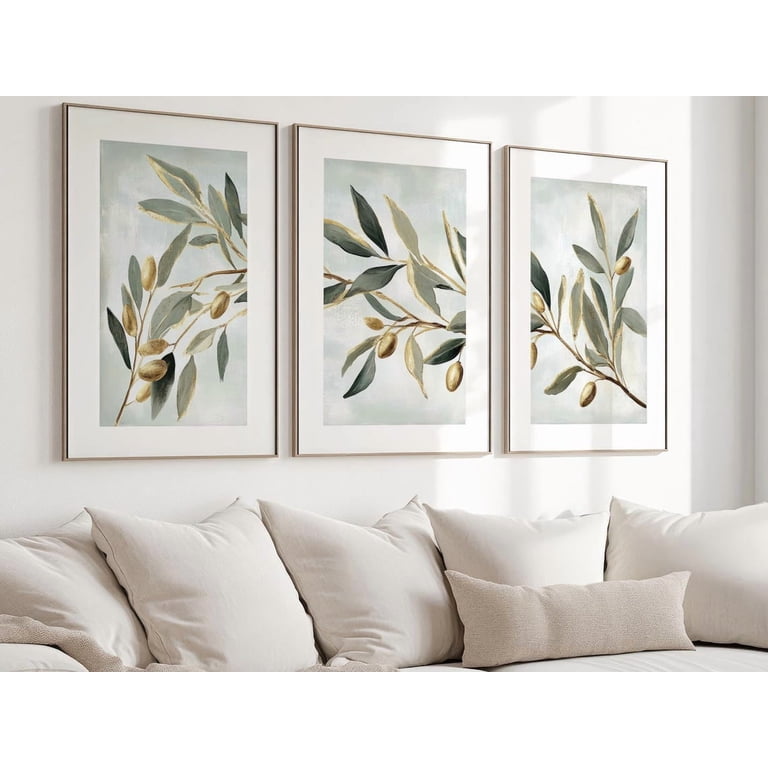 Olive Branch Set Rustic Botanical Wall Art Triptych Home Decor Office ...