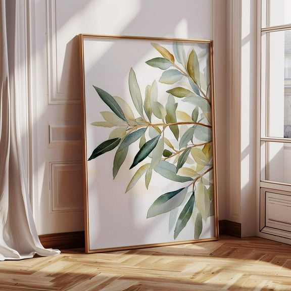 Olive Branch Watercolor Wall Art Print, Neutral Green Botanical Leaf Poster, Minimalist Plant Decor For Rustic Or Modern Interiors Wall Art, Modern Wall Decor, 8x12 UNFRAMED