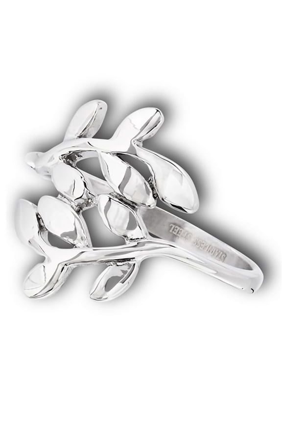 Olive Branch of Peace Ring Womens Silver Stainless Steel Tree Vine Leaf Band