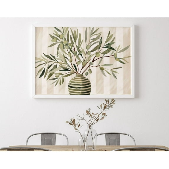 Olive Branches In Pot Print, Beige Green Rustic Italian Wall Art, Boho Dining Room Wall Decor, Greek Rustic Painting, Olive Art Poster Wall Art, Modern Wall Decor, 8x12 UNFRAMED