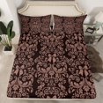 thumbnail image 1 of Olive Brown Bowknot Fitted Sheet Antique Victorian Damask Sheets,Bowknot Bed Sheets Full,Vintage Floral Gothic Bed Set （No Top Sheet）, 1 of 6