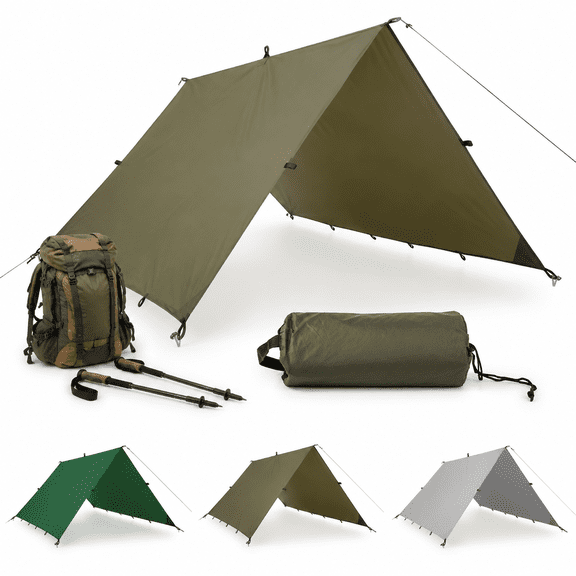 Olive Drab 13 x 10 ft Ultralight Waterproof Seam-Taped Ripstop Tarp for Camping and Hiking