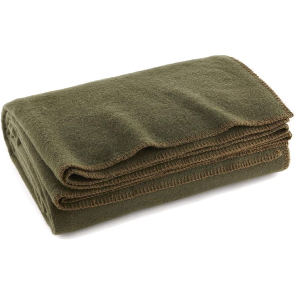 Olive Drab Green Warm Fire Retardant Blanket, 66" x 90" (80% Wool)-US Military Style