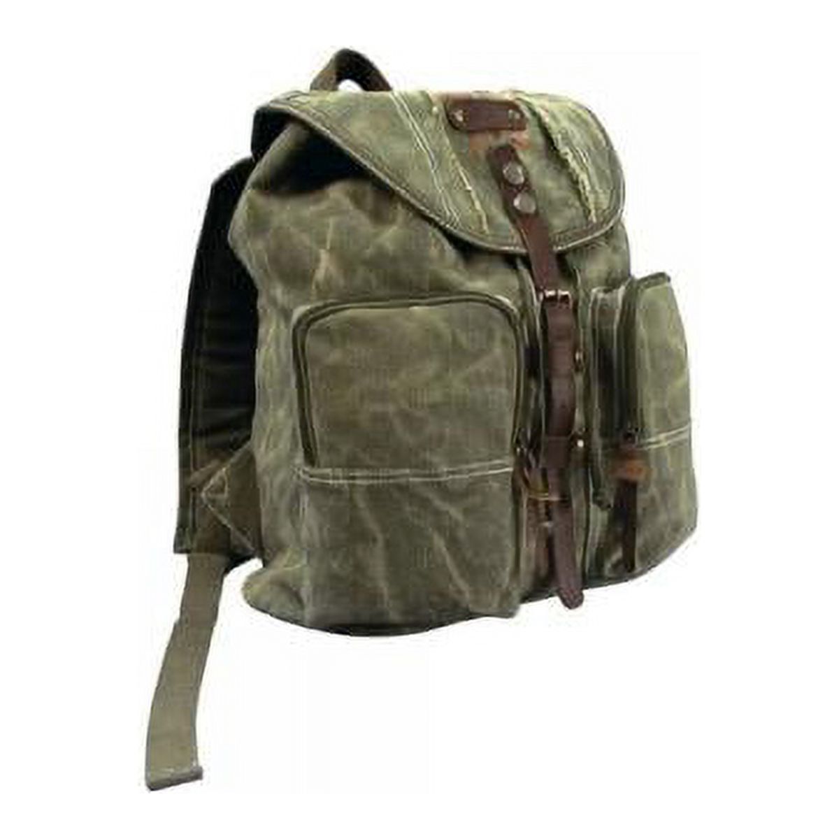 Olive Drab Stonewashed Heavyweight Army Backpack with Leather Accents - image 1 of 2