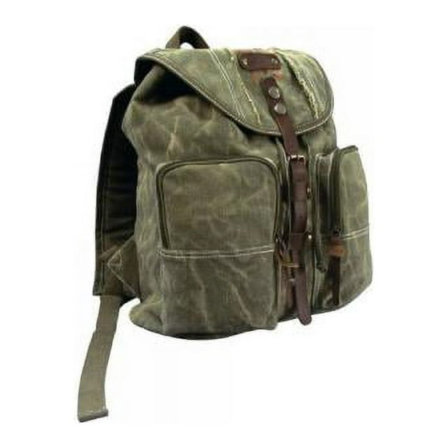 Olive Drab Stonewashed Heavyweight Army Backpack with Leather Accents