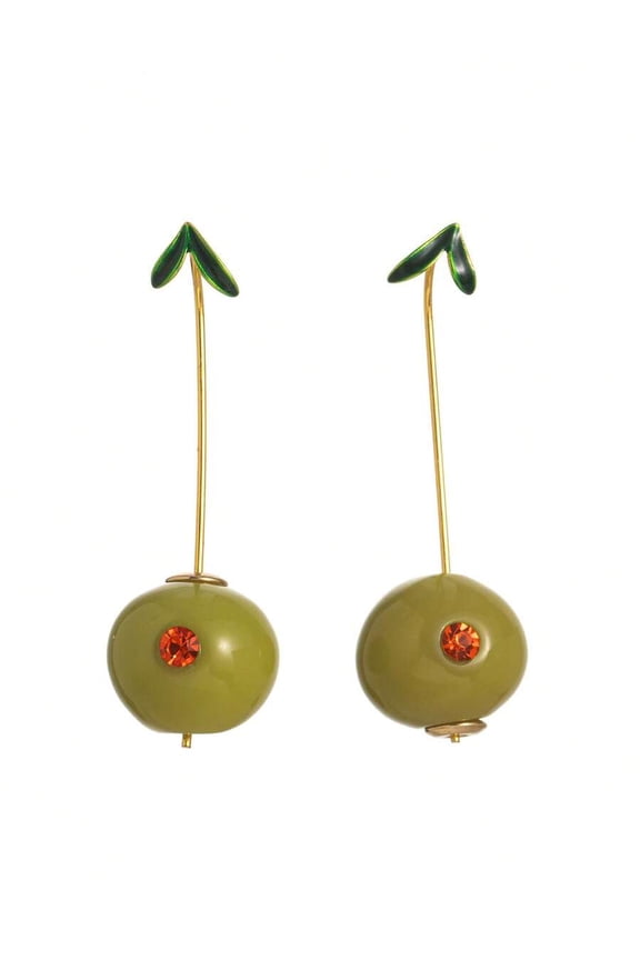 Olive Earrings Earrings With Orange Gemstone, Goldtone Metal, Fashion