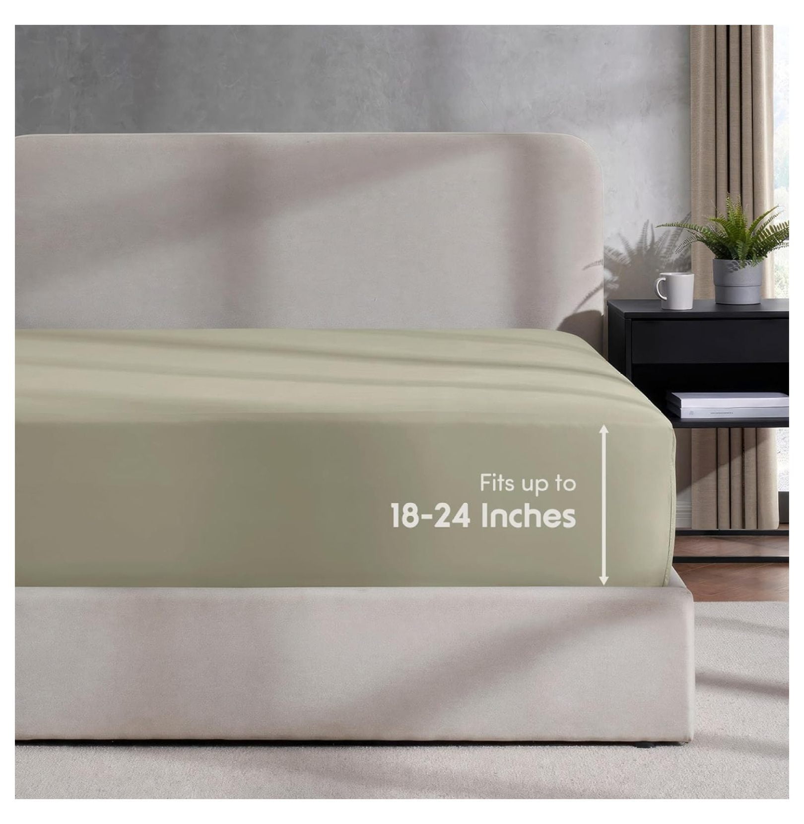 Olive Fitted Sheet Queen Size, Extra Deep Pocket Queen Fitted Sheet