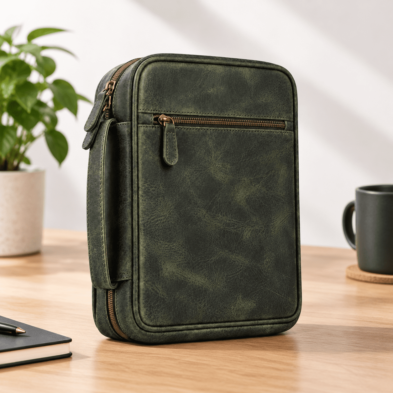 Olive Full-Grain Leather Book Cover with Polka Dot Lining, Fits Bibles ...