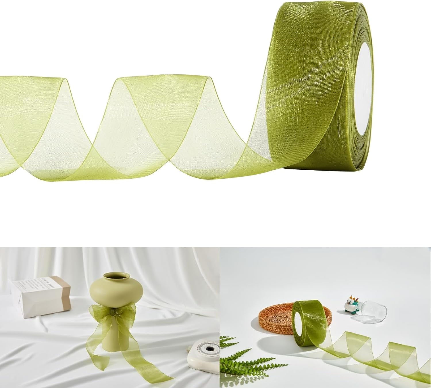 Olive Green 2 Inch Sheer Organza Chiffon Ribbon for Bouquet Home Party ...