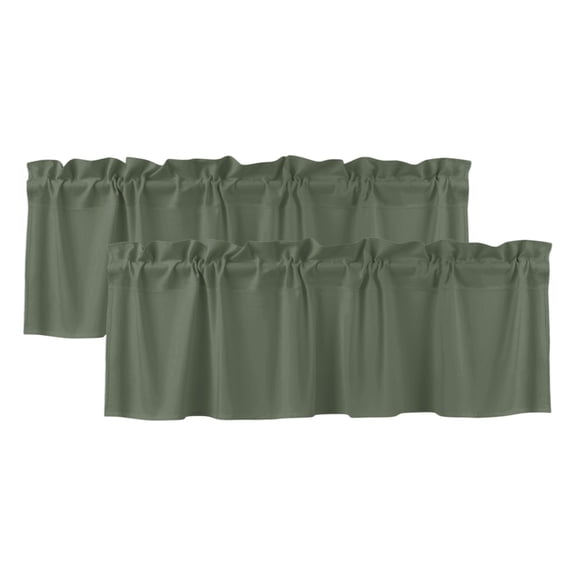 Olive Green 2 Panels Kitchen Valance, Deep Green Color Solid Background Autumnal Rustic Farmhouse Curtains Valances for Small Windows Rod Pocket Window Treatments for Living Room Bedroom 54"W x 18"L