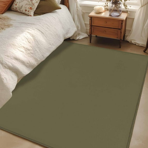 Olive Green 3x5 Area Rugs, Farmhouse Solid Green Color Modern Art Non-Skid Rubber Backing Large Rectangle Rugs - Living Room Bedroom Home Office, Indoor Floor Mat Carpets Washable Rug