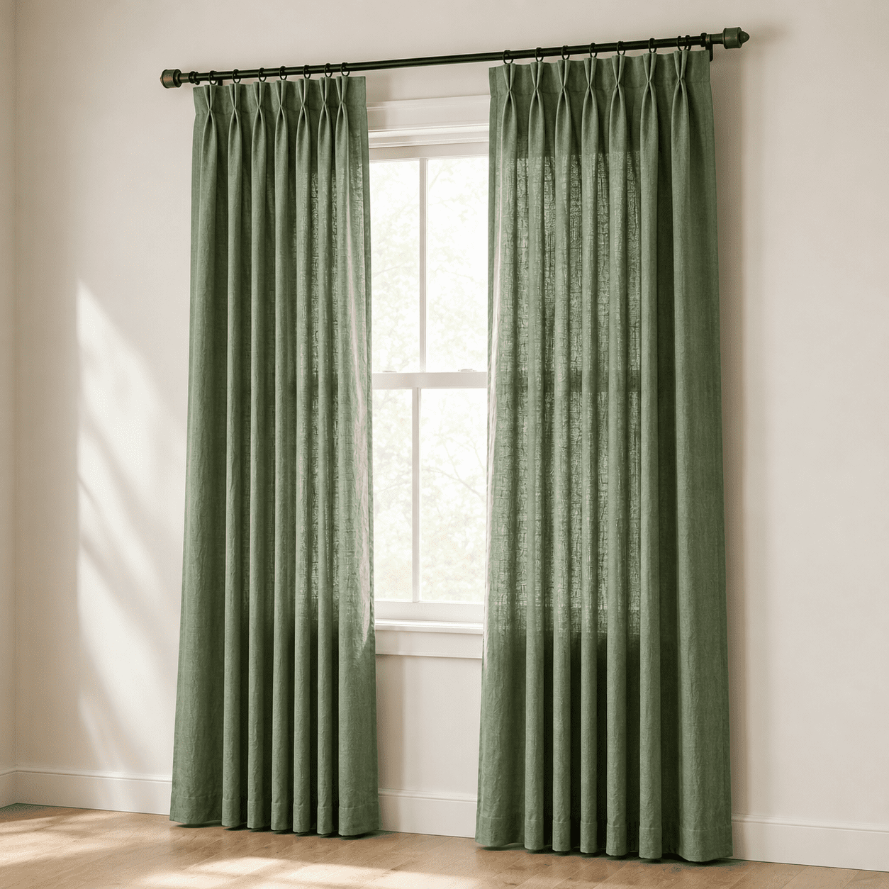Olive Green 42"W x 102"L (Pack of 2) Pinch Pleated Linen Blend Light