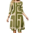 thumbnail image 1 of Olive Green Abstract Design Art Women's Fall Dresses Casual Loose Flowy Swing Shift Dress, 1 of 9