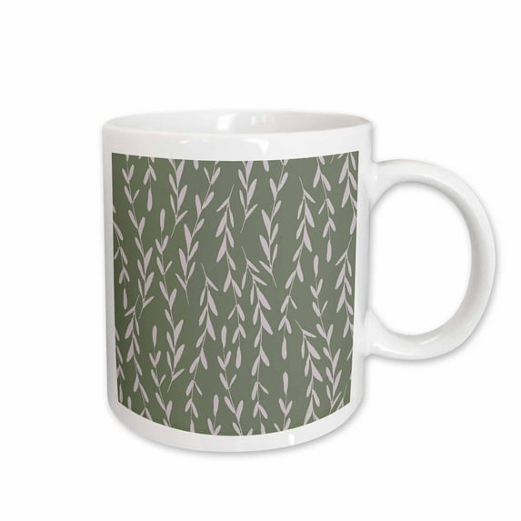3drose, Olive Green and Thistle Pink Vines, 11oz Mug