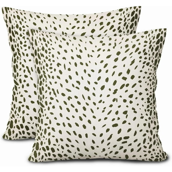 Olive Green Antelope Pillow Covers 18X18 Inch Neutral Animal Faux Fawn Decorative Pillow Cases Modern Euro Cotton Linen Throw Pillows Set of 2 Farmhouse Home Decor for Sofa Couch Porch Outdoor