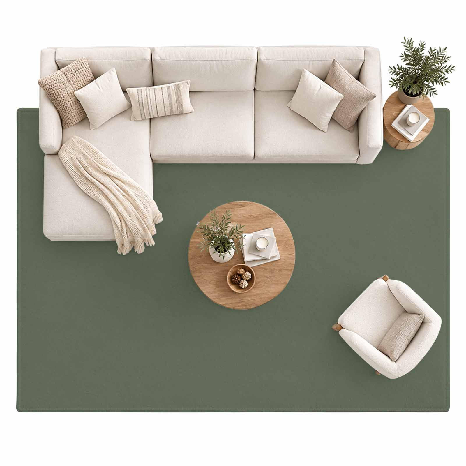 Olive Green Area Rug 8'x10', Deep Green Color Solid Background Autumnal ...