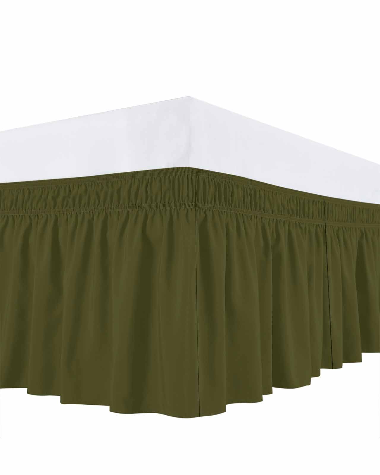 Olive Green Bed Skirt California King Size 18" Drop Solid Color Ruffled Wrap Around Bed Skirts Adjustable Elastic Bedskirt Dust Ruffle for California King Size Bed