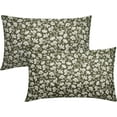 thumbnail image 1 of Olive Green Beige Daisy Floral Lumbar Pillow Covers 12X20 Inch Vintage Flowers Pillow Cases Set of 2 Block Print Cotton Linen Throw Pillows Farmhouse Decor For Sofa Couch Porch Bed Cushion Outdoor, 1 of 6