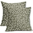 thumbnail image 1 of Olive Green Beige Daisy Floral Pillow Covers 16X16 Inch Vintage Flowers Decorative Pillow Cases Set of 2 Block Print Cotton Linen Throw Pillows Farmhouse Decor For Couch Porch Bed Cushion Outdoor, 1 of 6