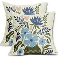 thumbnail image 1 of Olive Green Blue Pink Floral Pillow Covers 16x16 Set of 2 Spring Geometry Art Flower Print Decorative Throw Pillow Cases Outdoor Farmhouse Decoration for Sofa Couch Bed, 1 of 6