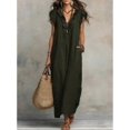 thumbnail image 1 of Olive Green Bohemian Ruffle Flutter Sleeve Deep V-Neck Floor-Length Maxi Dress With Side Pockets, 1 of 8