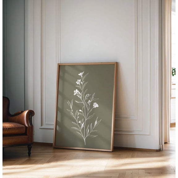 Olive Green Botanical Wall Art Print, Unframed Paper Poster 24x36in