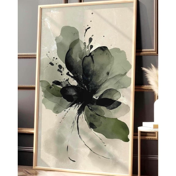 Olive Green Botanical Wall Art, Sage Green Wall Art, Minimalistic Floral Print, Modern Flower Artwork, Sage Decor