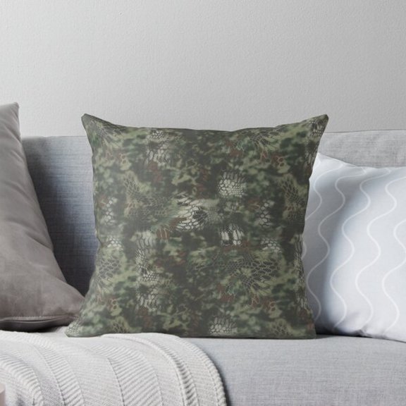 Olive Green Camouflage Reptile Scale Square Pillow Case, 100% Polyester Velvet, Living Room Accent