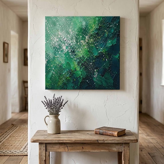 Olive Green Canvas Wall Art for Living Room Bedroom Bathroom, Green Ombre Shabby Chic Modern Boho Oil Painting Style Canvas Art Wall Decor, Artwork for Walls Home Office Decor, 10"x10"