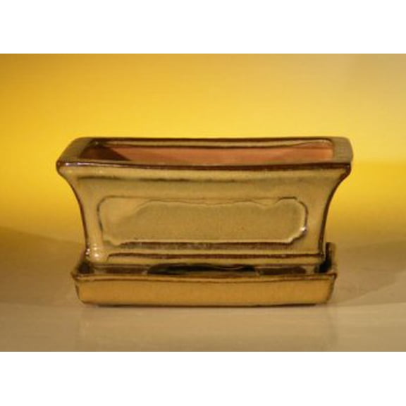 Olive Green Ceramic Bonsai Flower Pot - Rectangle Professional Series with Attached Humidity/Drip tray