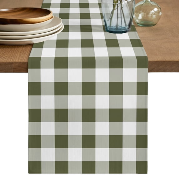 Olive Green Checked Table Runner, Green Buffalo Plaid Farmhouse ...