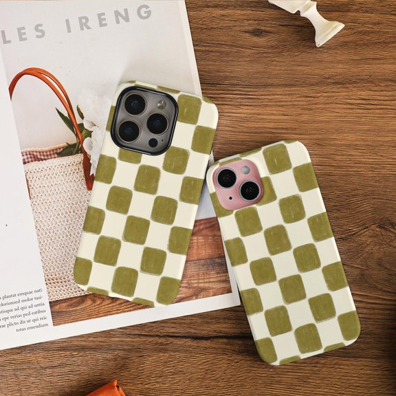 Olive Green Checkerboard Brushstroke Pattern Case 17 11 12 13 14 15 17 Pro Max