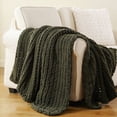 thumbnail image 1 of Battilo Olive Green Chunky Knit Throw Blanket,Handmade Cable Knit Throws,Thick Chenille Blanket,50"x60", 1 of 8