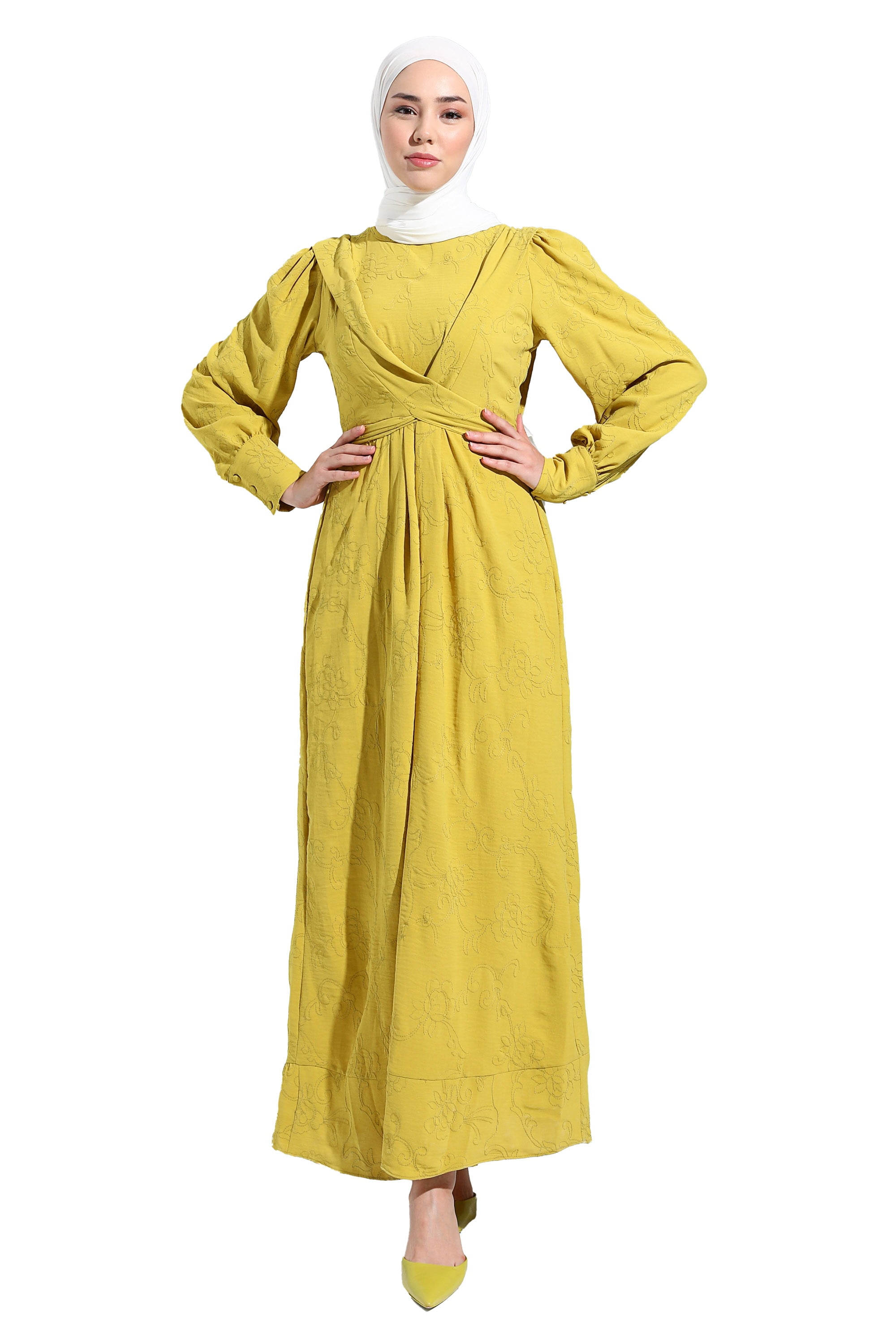 strapless open back dress Jolie Nisa Olive Green Satin Abaya – Full-Length with Belt & Hijab –  jolienisa
