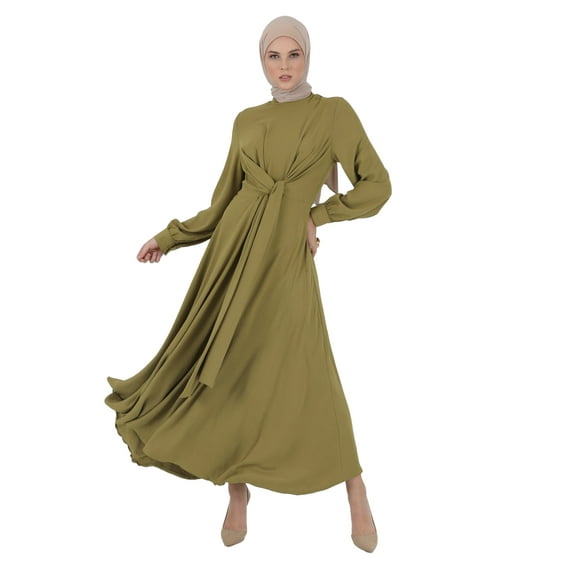 Olive Green - Crew neck - Unlined - Modest Dress - Refka
