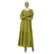 Olive Green - Crew neck - Unlined - Modest Dress - Refka