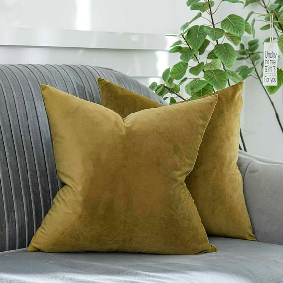 Olive Green Decorative Throw Pillow Covers 18x18 inch Set of 2 with Zipper Luxury Soft Square Cushion Covers Case for Sofa Couch Bed Living Room