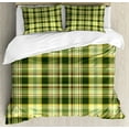 thumbnail image 1 of Olive Green Duvet Cover Set Queen Size, Quilt Pattern Traditional Scottish Design Checkered Geometrical, Decorative 3 Piece Bedding Set with 2 Pillow Shams, Dark Green Yellow Brown, by Ambesonne, 1 of 3