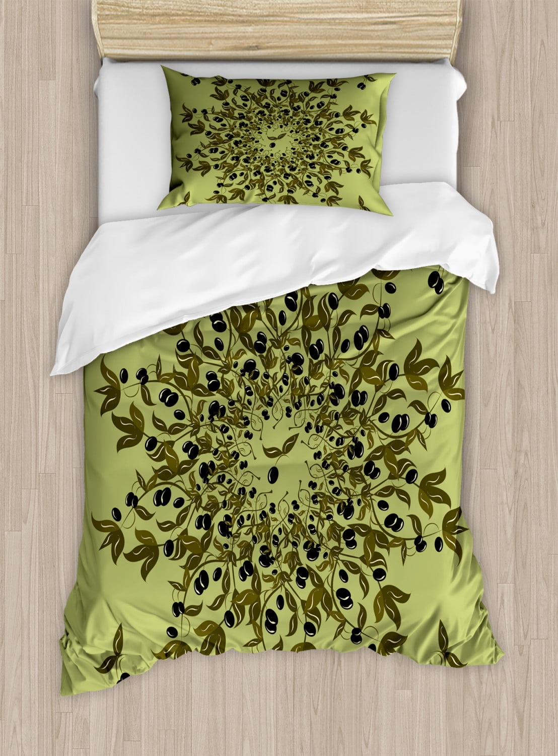 Twin Olive Green Microfiber Duvet Cover Set with Pillow Sham