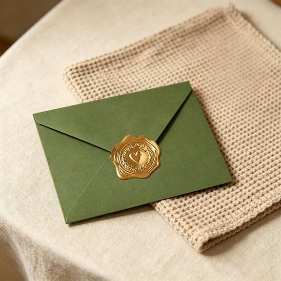 Olive Green Envelopes 7.24 x 5.24 Inches, 50ct Dark Green V Flap Paper Envelopes with Gold Wax Seal Stickers, Invitation Envelopes for Wedding, Holiday, Baby Shower, Graduation Cards & Photos