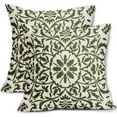 thumbnail image 1 of Olive Green Ethnic Boho Pillow Covers 16 X 16 Inch Bohemian Carpet Style Vintage Flower Print Decorative Throw Pillows Outdoor Linen Square Cushion Case Farmhouse Decor for Home Sofa Bed Set of 2, 1 of 1