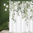 thumbnail image 1 of Olive Green Eucalyptus Shower Curtain, Watercolor Plant Leaves with Floral Bathroom Shower Curtain Set with Hooks, 72x72, 1 of 6
