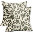 thumbnail image 1 of Olive Green Floral Block Print Pillow Covers 16x16 Set of 2 Spring Vintage Flower Pattern Cream Decorative Throw Pillowcases Outdoor Rustic Farmhouse Square Cushion Cases Couch Sofa Bed Decor, 1 of 7