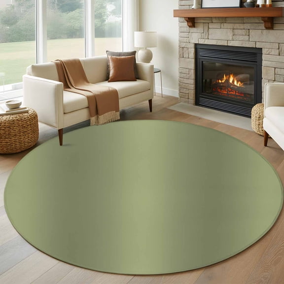 Olive Green Gradient Round Rugs for Living Room 7ft Abstract Rustic Sage Green Minimalist Non Slip Circle Rug Washable Low-Profile Indoor Carpet for Bedroom, Dining Room, Bathroom
