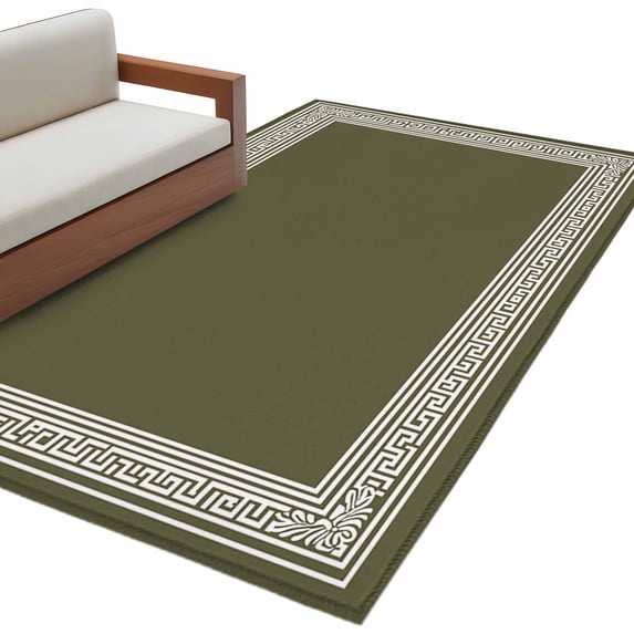 Olive Green Greek Key Large Area Rugs for Bedroom Living Room, Soft Non Slip Carpet Bedside Rug, Geometric Greece Ancient Farmhouse Geo Rectangular Floor Cover Kitchen Accent Rug 3'x5' for Office